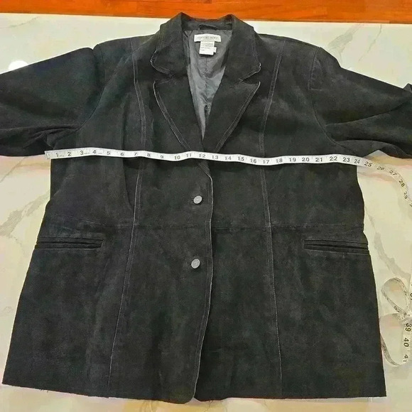 Newport News Womens Suede Leather Blazer Jacket Bell Sleeves Black Size 20W - Picture 8 of 13